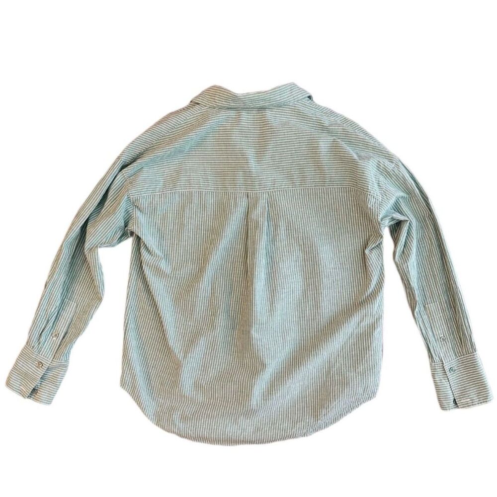 Monrow Poplin Oversized Shirt Striped Cactus Green Large - Picture 4 of 8